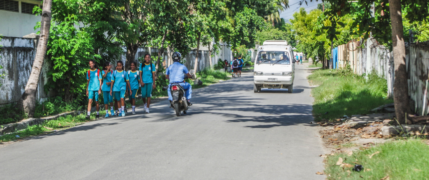 Group of teenage girls in Timor-Leste on their way to school